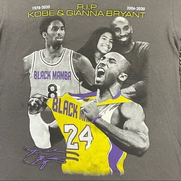 Kobe & Gianna Bryant RIP Tribute Graphic T-Shirt Grey S - Picture 2 of 4